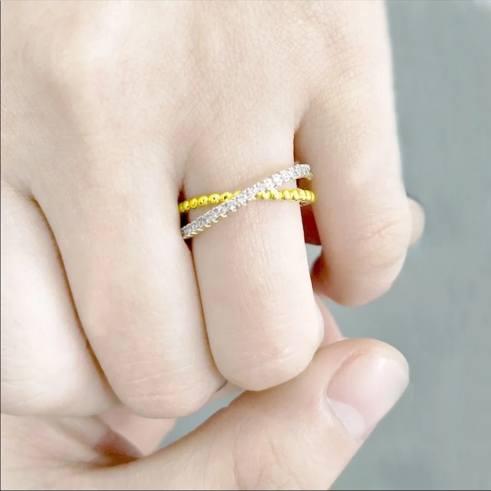 New Delicate Yellow Gold Twist Style Diamond Ring - Picture 2 of 6